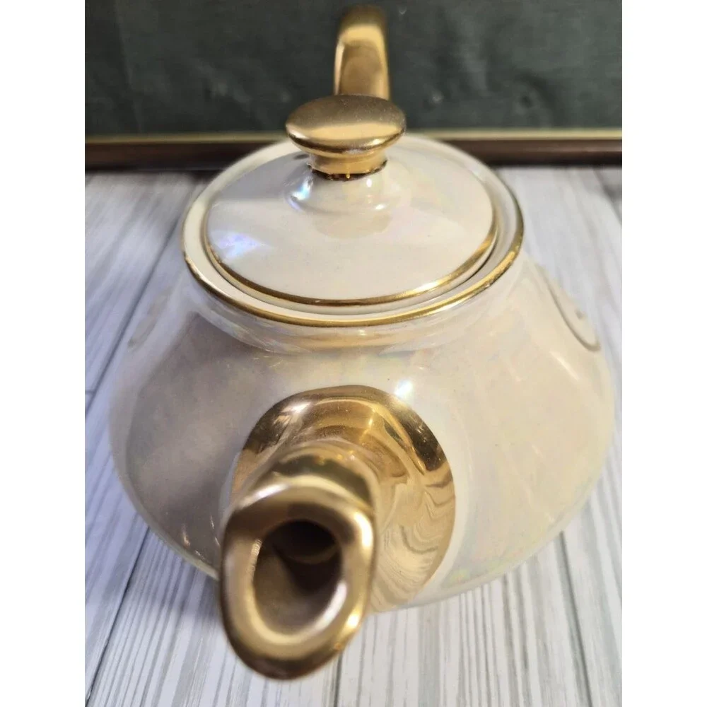 Vintage White & Gold Ceramic Porcelain Tea Set Teapot Creamer Sugar Bowl 3 Pc